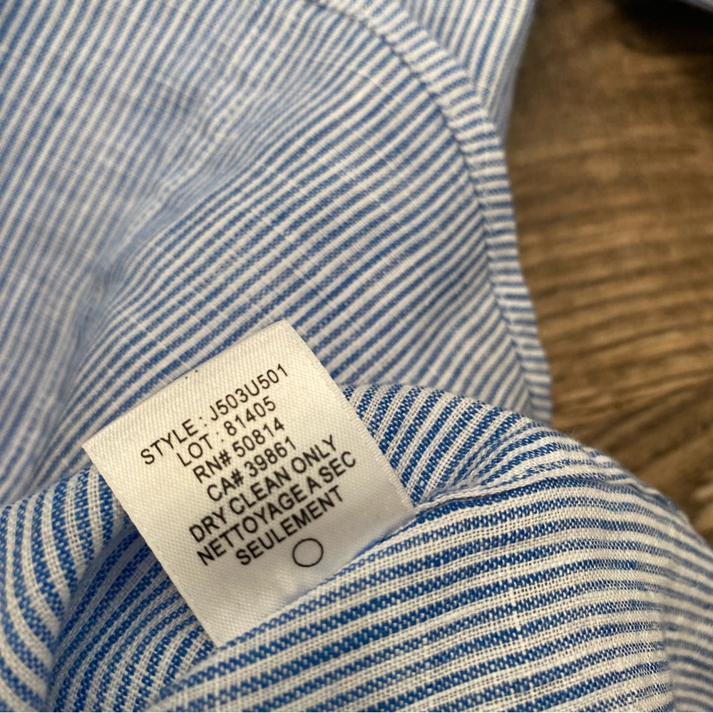 Elie Tahari Linen Pinstriped Button Up Shirt With Pockets - Picture 16 of 16